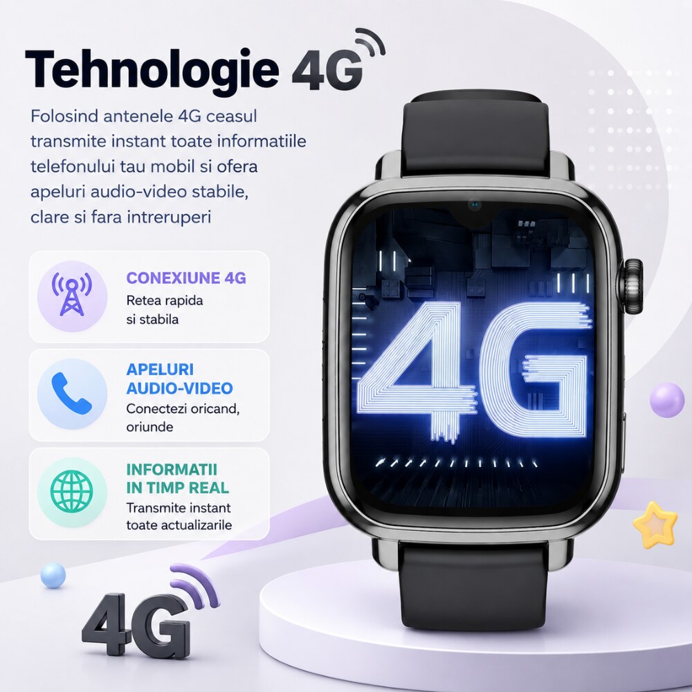 Ceas Smartwatch GPS Copii Cu Localizare Si Telefon Techone® TrackMe KT34 Pro, Negru