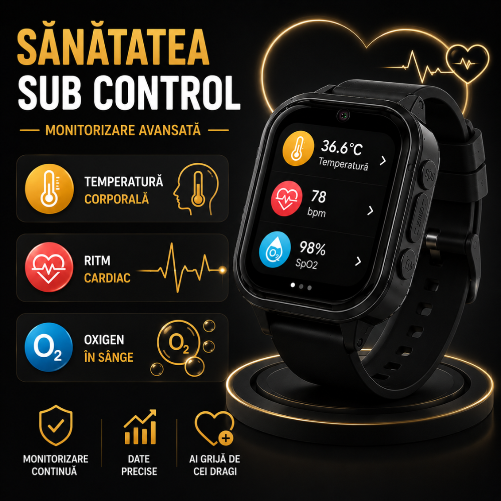 Ceas Smartwatch GPS Copii cu Localizare si Telefon Techone KT19T, Negru