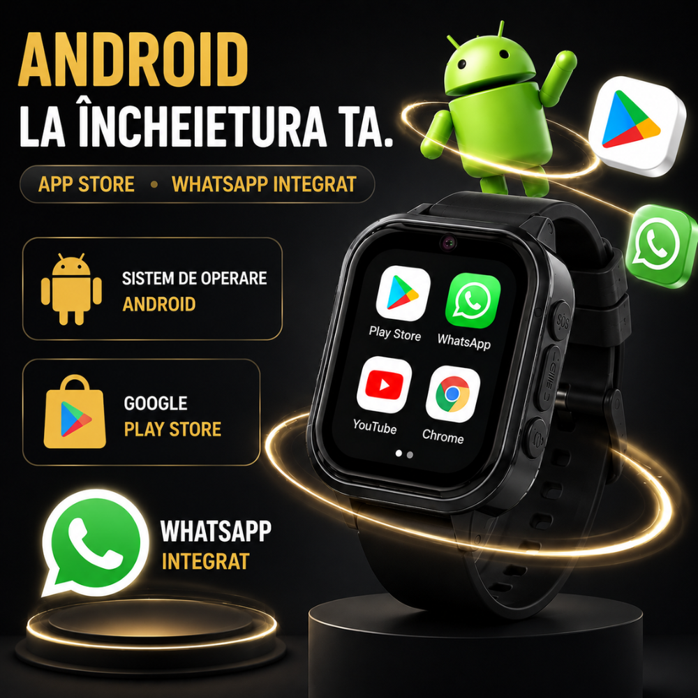 Ceas Smartwatch GPS Copii cu Localizare si Telefon Techone KT19T, Negru