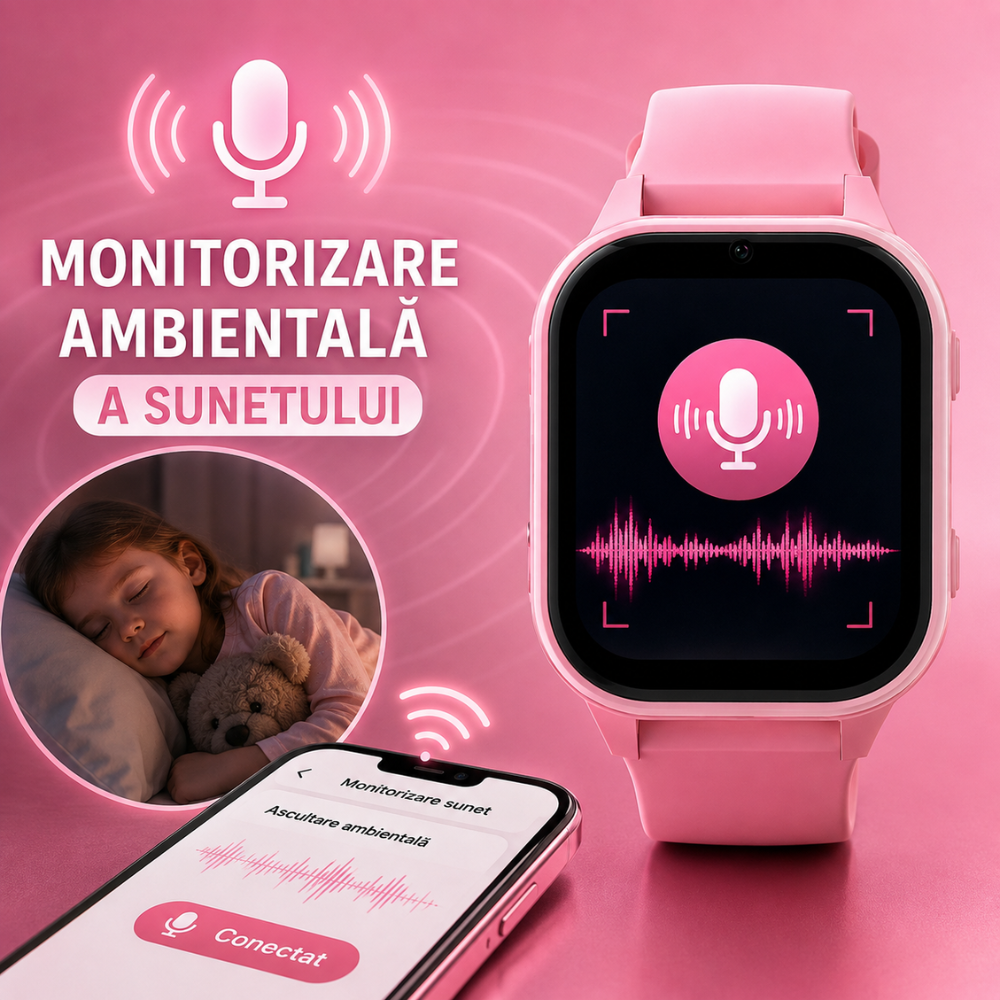 Ceas Smartwatch GPS Copii cu Localizare si Telefon Techone KT19T, Roz