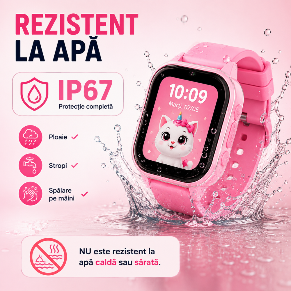 Ceas Smartwatch GPS Copii cu Localizare si Telefon Techone KT19T, Roz