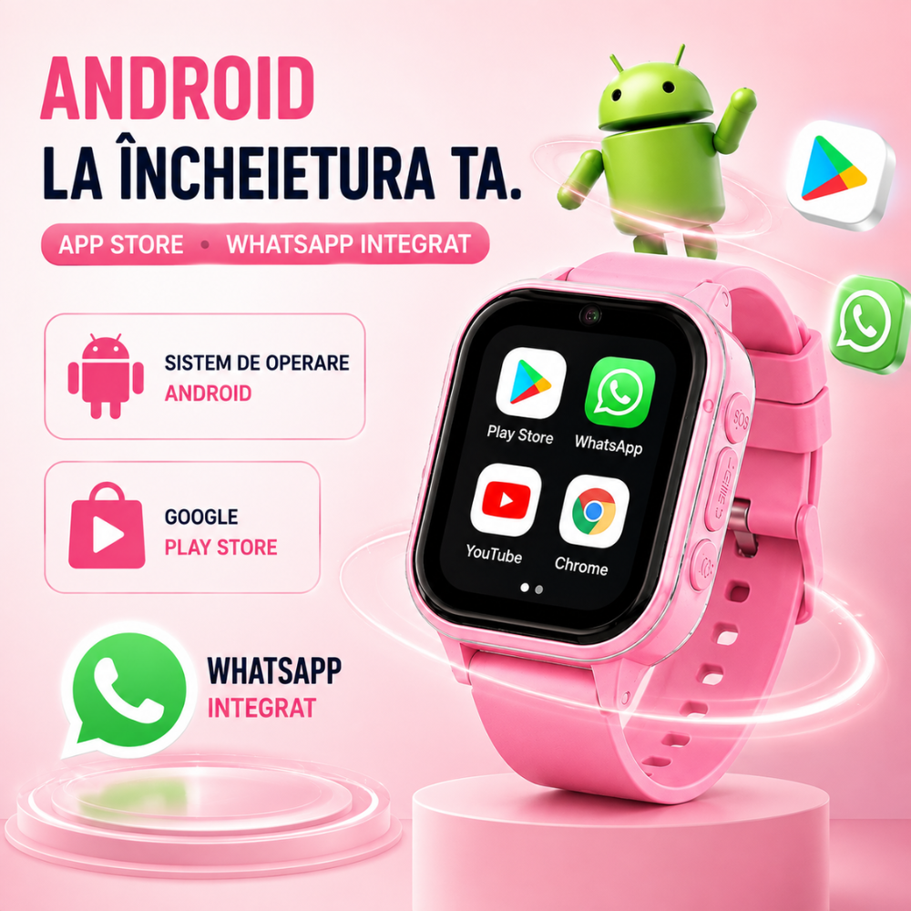 Ceas Smartwatch GPS Copii cu Localizare si Telefon Techone KT19T, Roz