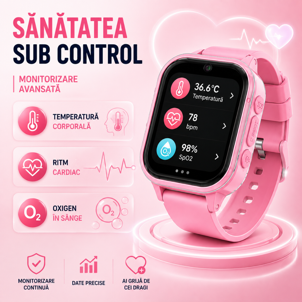 Ceas Smartwatch GPS Copii cu Localizare si Telefon Techone KT19T, Roz