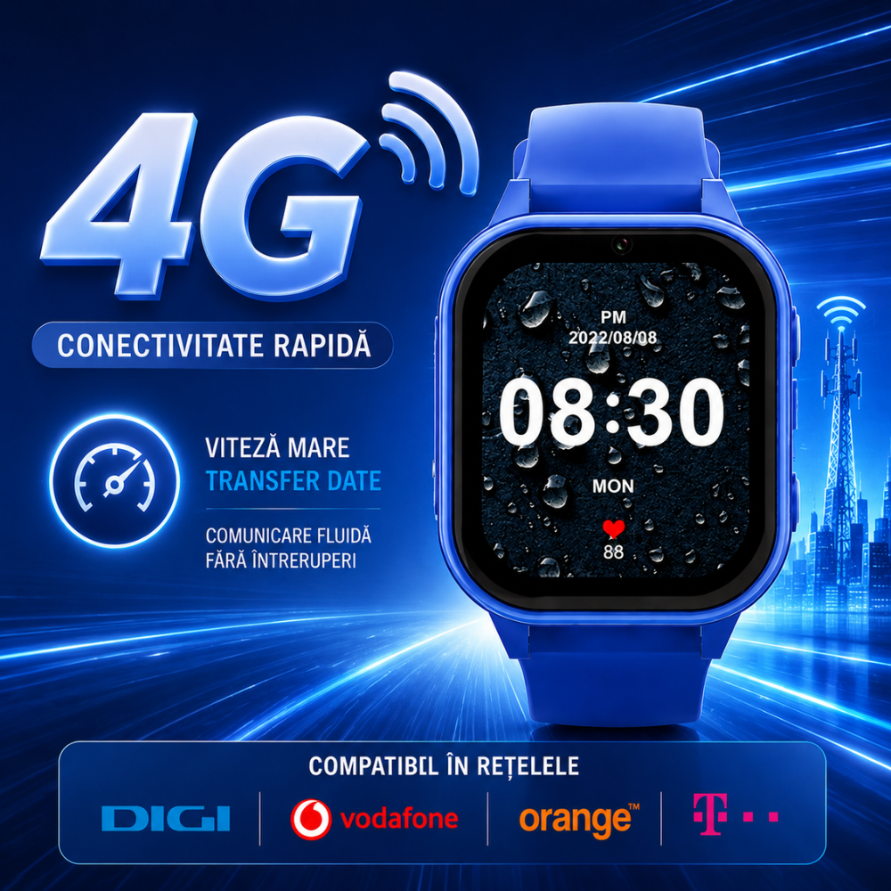 Ceas Smartwatch GPS Copii cu Localizare si Telefon Techone KT19T, Albastru