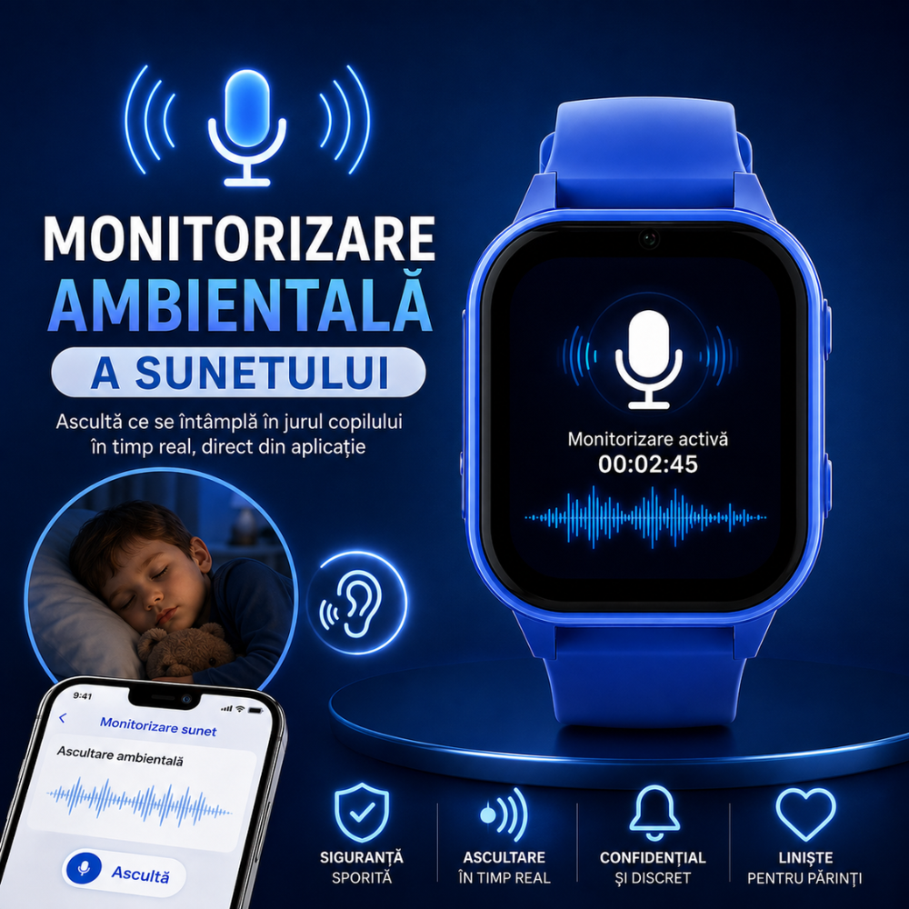 Ceas Smartwatch GPS Copii cu Localizare si Telefon Techone KT19T, Albastru