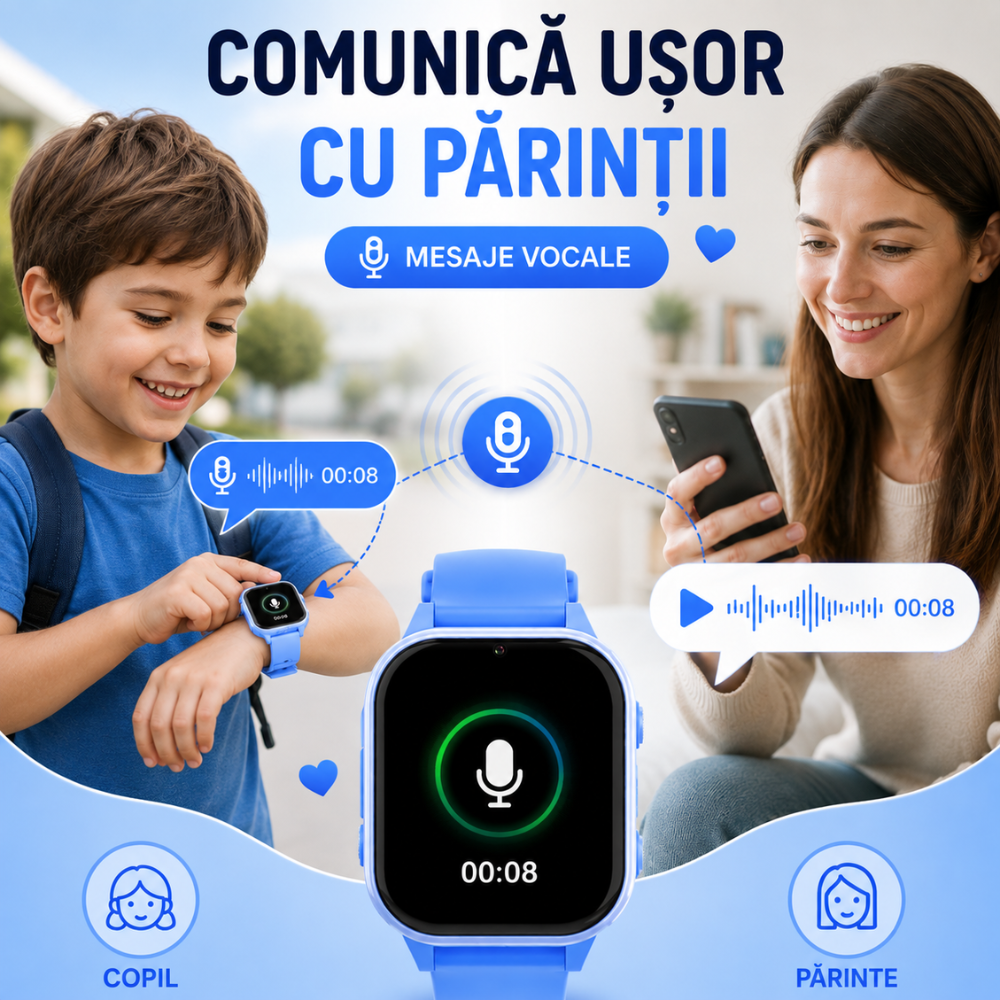 Ceas Smartwatch GPS Copii cu Localizare si Telefon Techone KT19T, Albastru