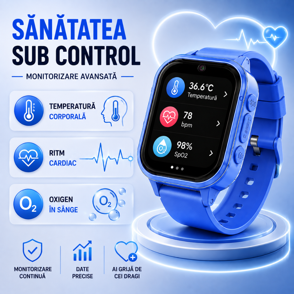 Ceas Smartwatch GPS Copii cu Localizare si Telefon Techone KT19T, Albastru