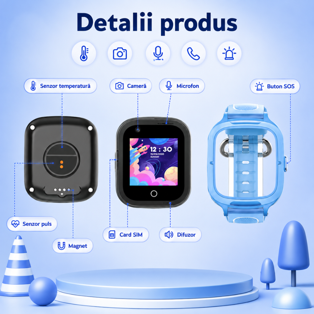 Ceas Smartwatch GPS Copii Techone KT23T 4G, Albastru