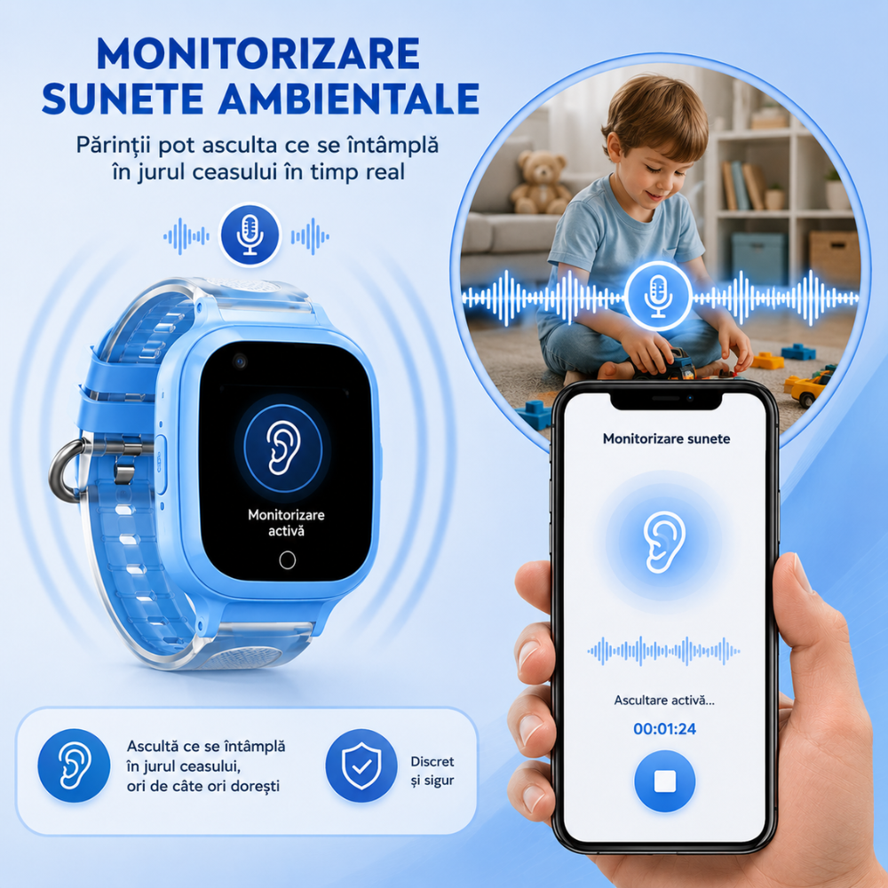 Ceas Smartwatch GPS Copii Techone KT23T 4G, Albastru