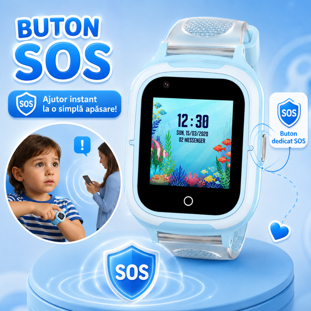 Ceas Smartwatch GPS Copii Techone KT23T 4G, Albastru