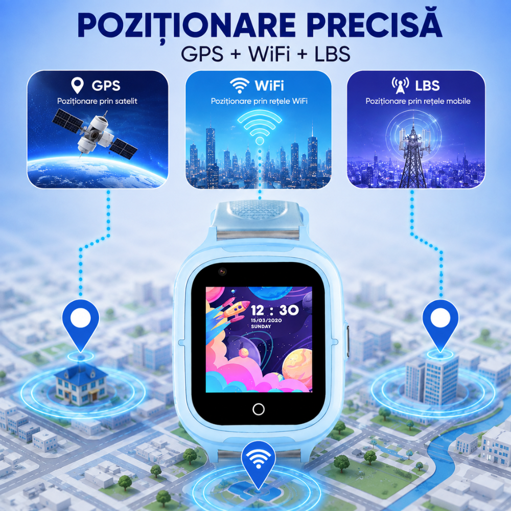 Ceas Smartwatch GPS Copii Techone KT23T 4G, Albastru