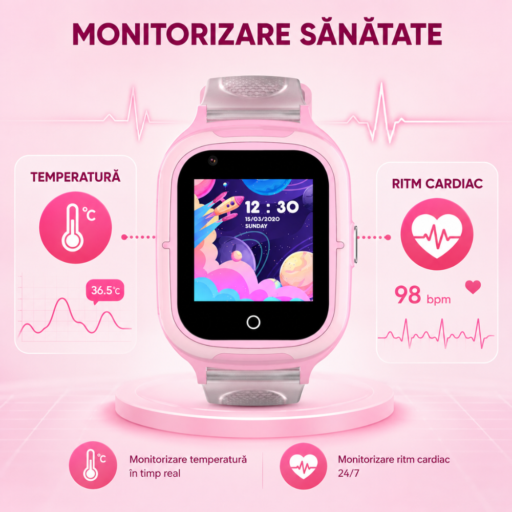 Ceas Smartwatch GPS Copii Techone KT23T 4G, Roz