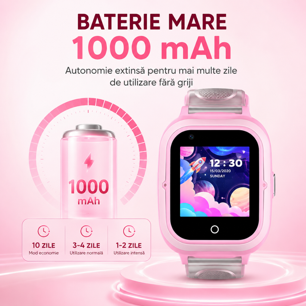 Ceas Smartwatch GPS Copii Techone KT23T 4G, Roz