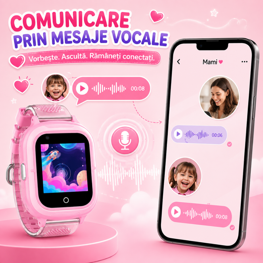 Ceas Smartwatch GPS Copii Techone KT23T 4G, Roz