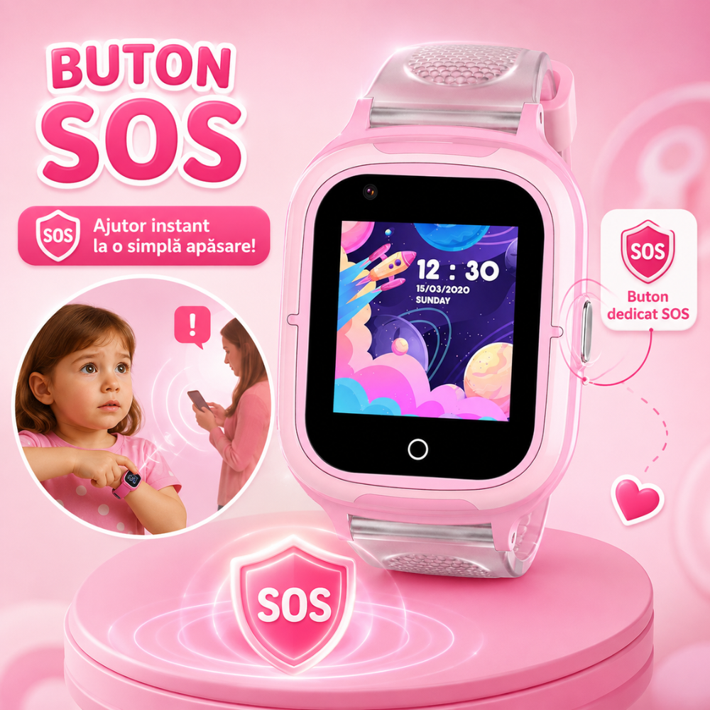 Ceas Smartwatch GPS Copii Techone KT23T 4G, Roz