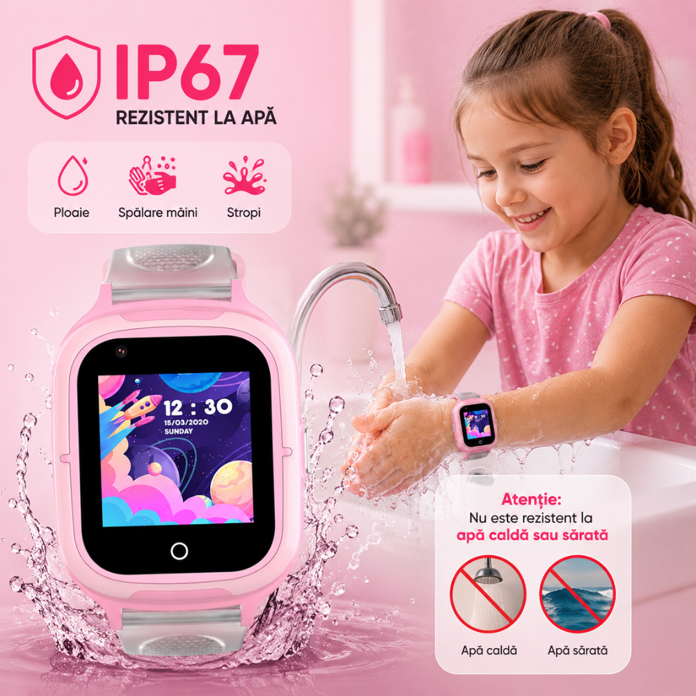 Ceas Smartwatch GPS Copii Techone KT23T 4G, Roz