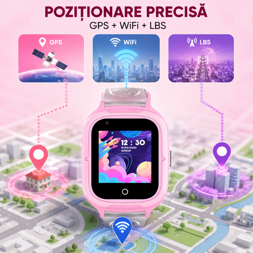 Ceas Smartwatch GPS Copii Techone KT23T 4G, Roz