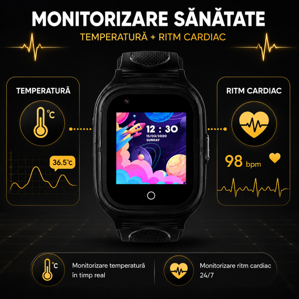 Ceas Smartwatch GPS Copii Techone KT23T Pro 4G, Negru
