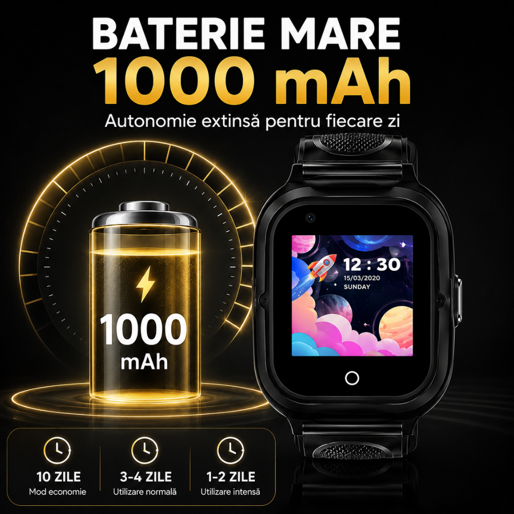 Ceas Smartwatch GPS Copii Techone KT23T Pro 4G, Negru