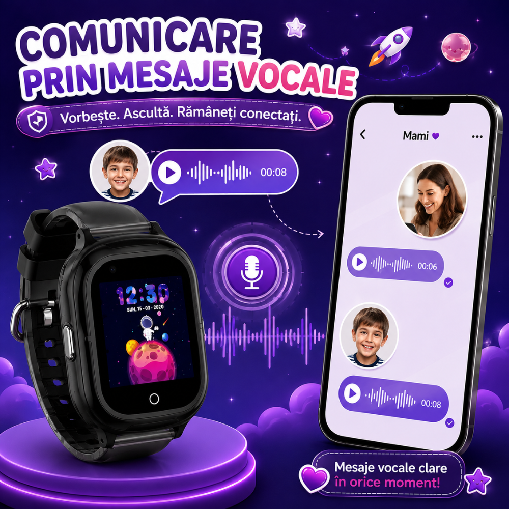Ceas Smartwatch GPS Copii Techone KT23T Pro 4G, Negru