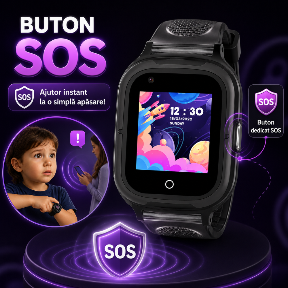 Ceas Smartwatch GPS Copii Techone KT23T Pro 4G, Negru
