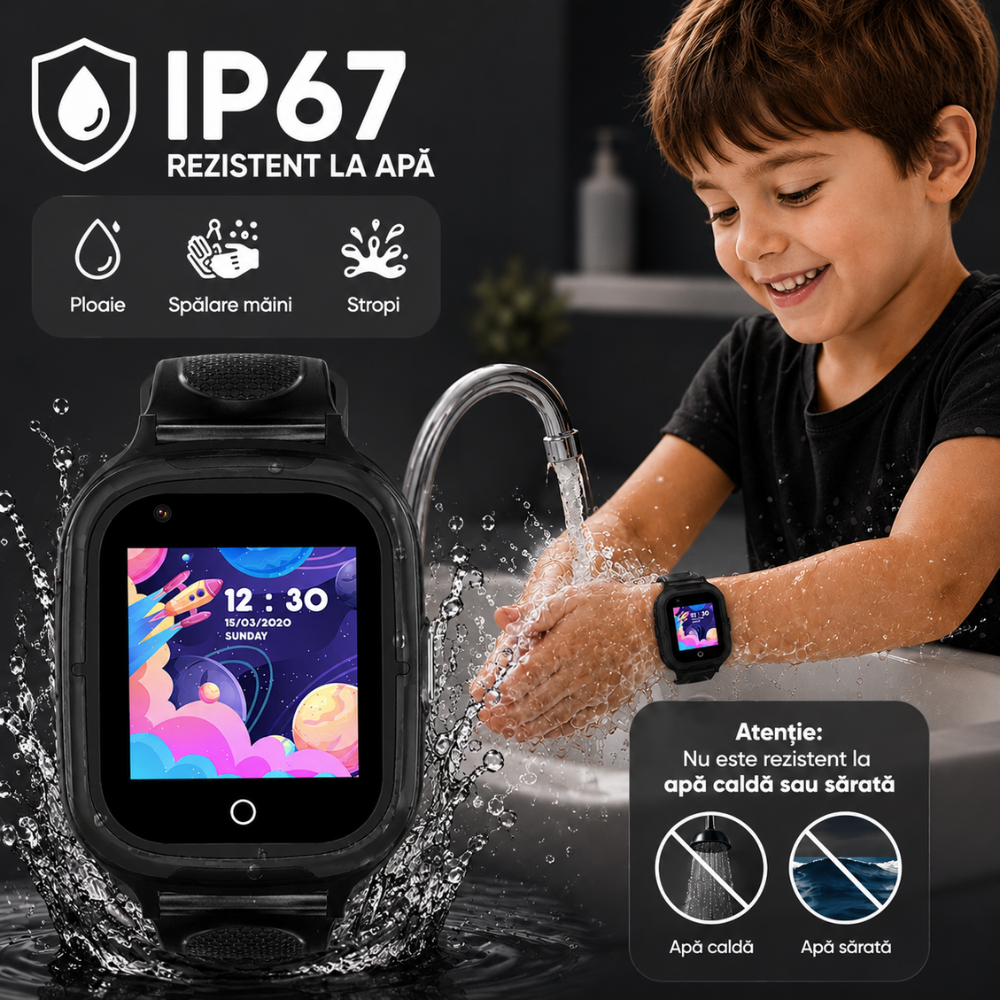 Ceas Smartwatch GPS Copii Techone KT23T Pro 4G, Negru