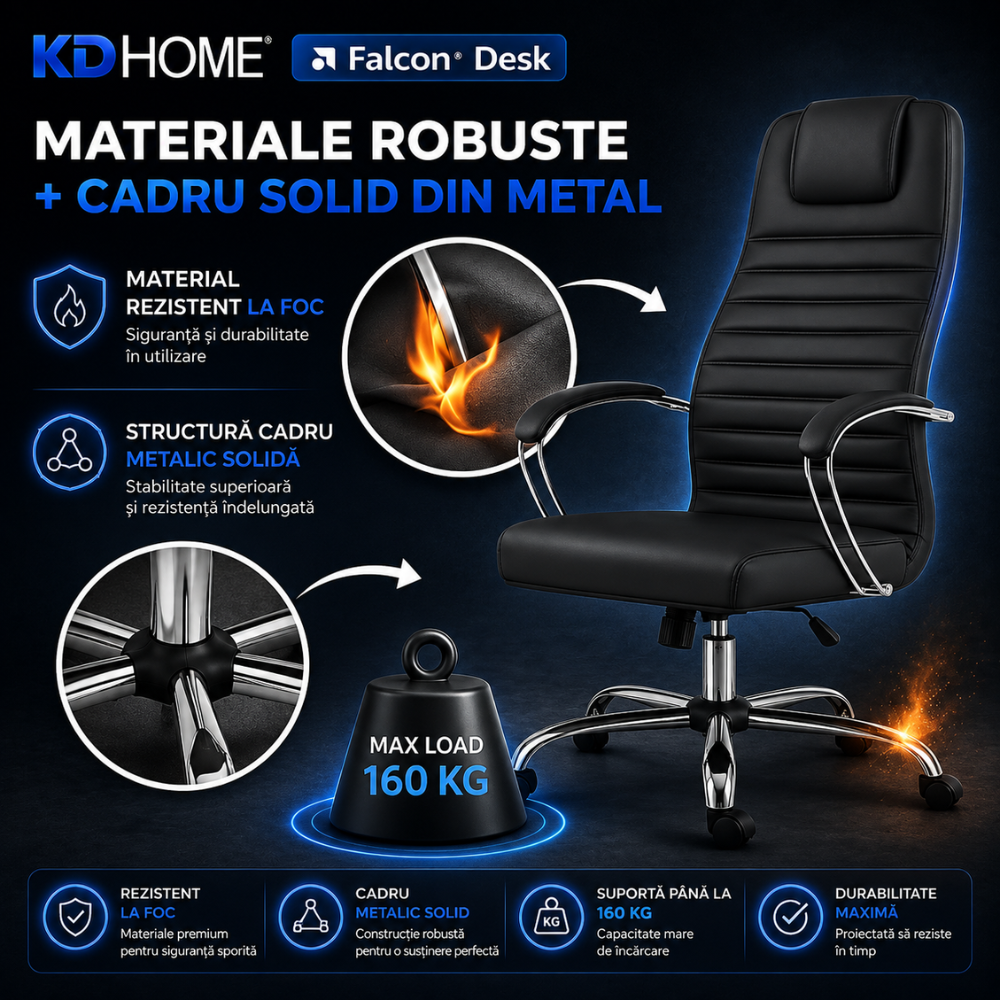 Scaun De Birou Directorial Ergonomic KD Home Falcon Desk, Negru