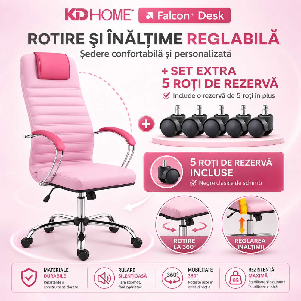 Scaun De Birou Directorial Ergonomic KD Home Falcon Desk, Roz