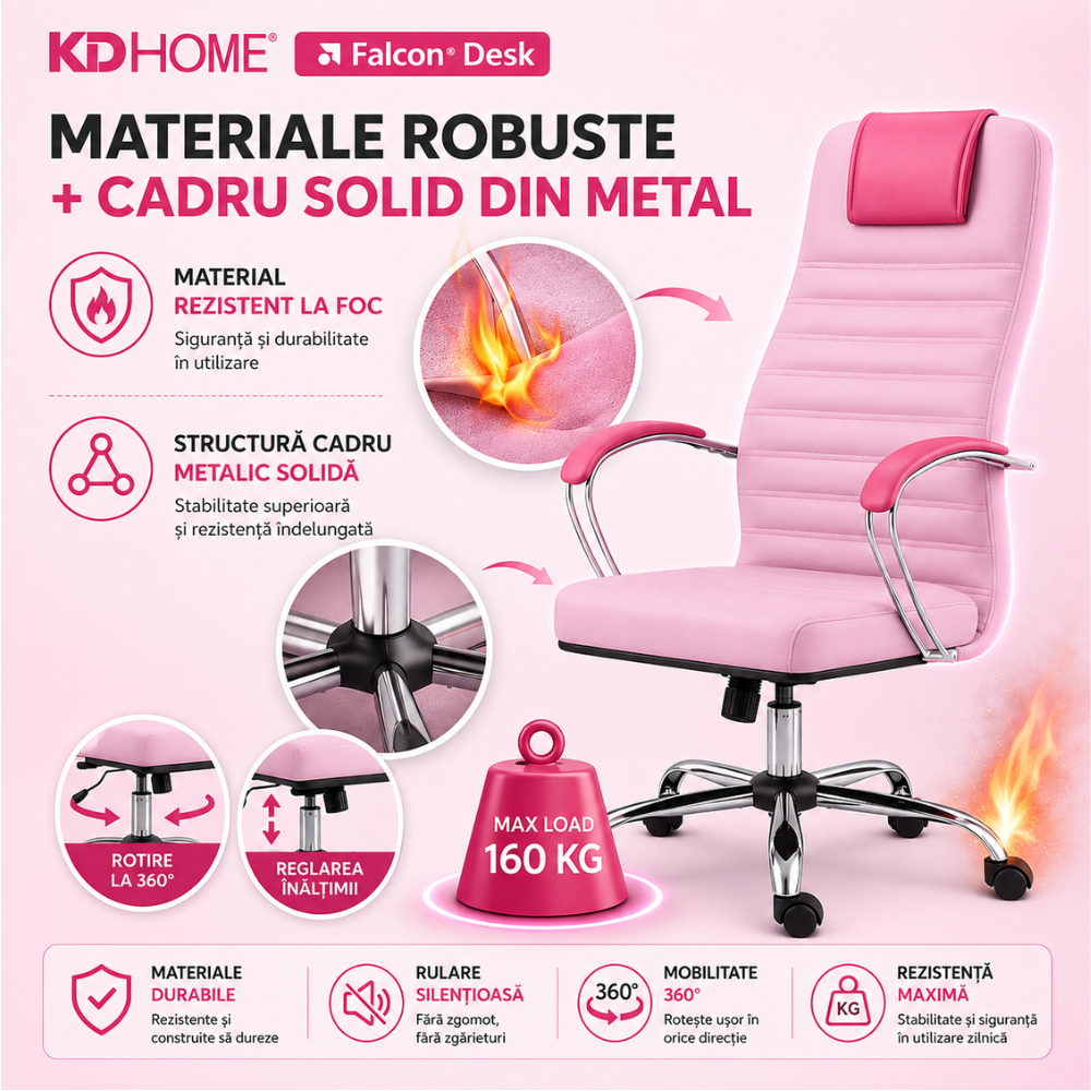 Scaun De Birou Directorial Ergonomic KD Home Falcon Desk, Roz