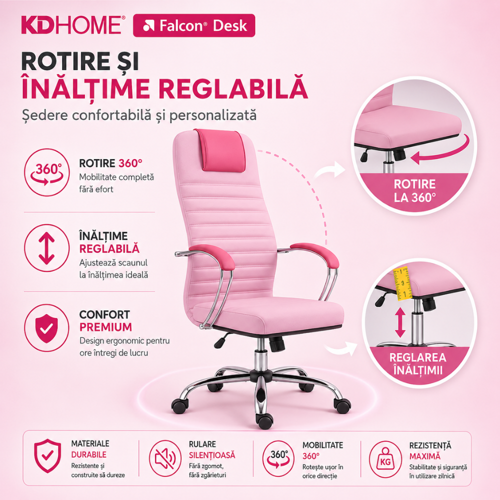 Scaun De Birou Directorial Ergonomic KD Home Falcon Desk, Roz
