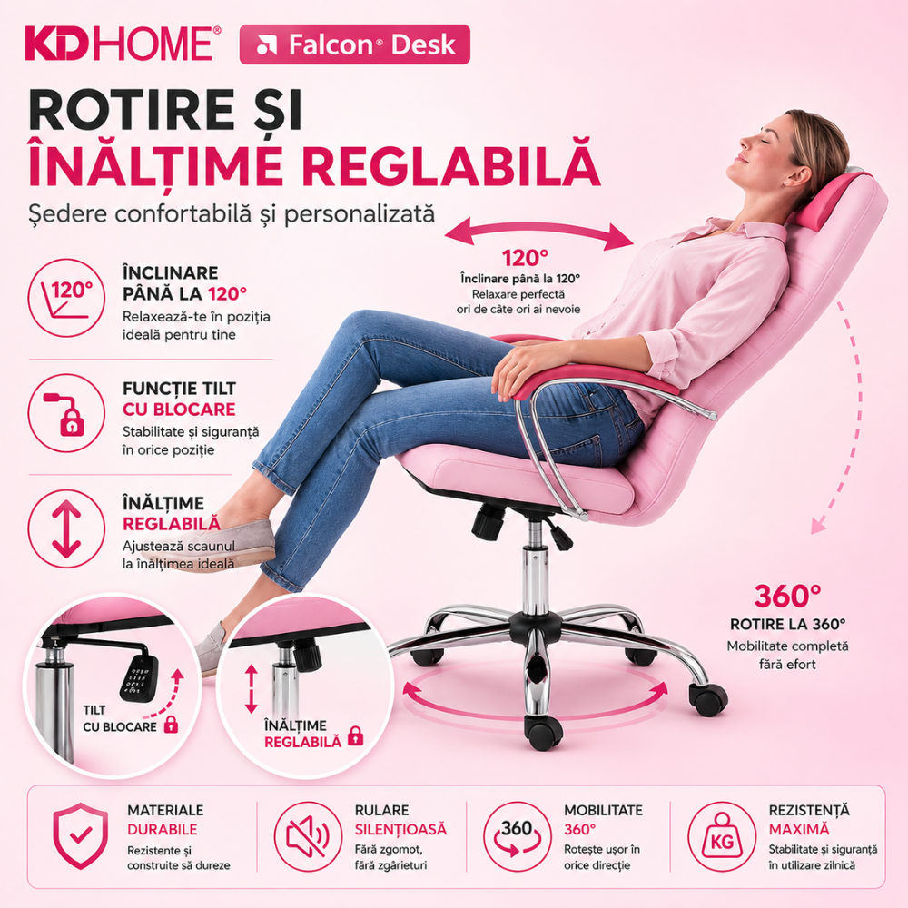 Scaun De Birou Directorial Ergonomic KD Home Falcon Desk, Roz