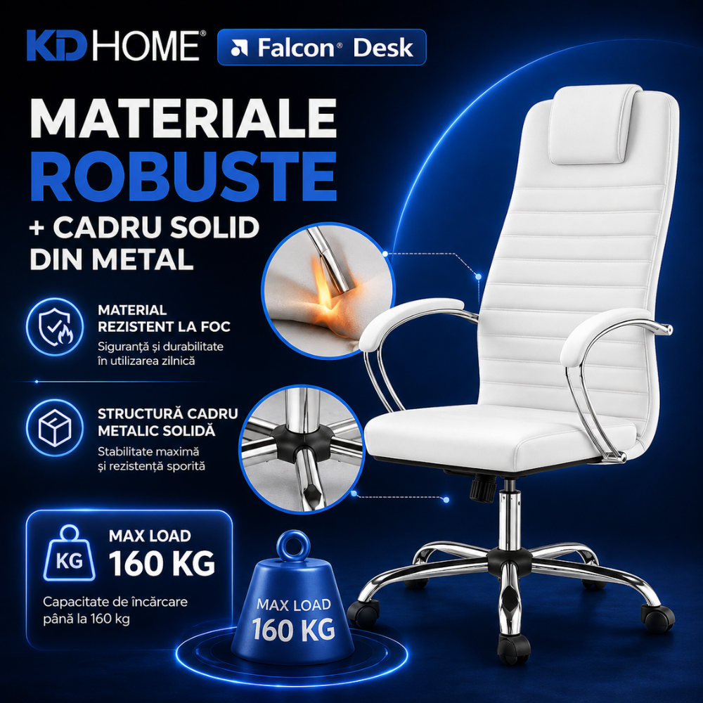 Scaun De Birou Directorial Ergonomic KD Home Falcon Seat, Alb