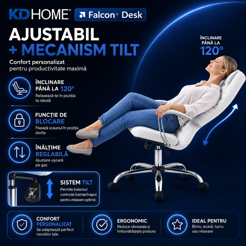 Scaun De Birou Directorial Ergonomic KD Home Falcon Seat, Alb