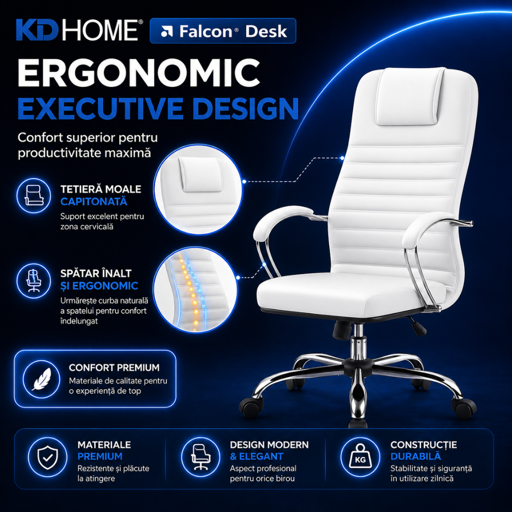 Scaun De Birou Directorial Ergonomic KD Home Falcon Seat, Alb