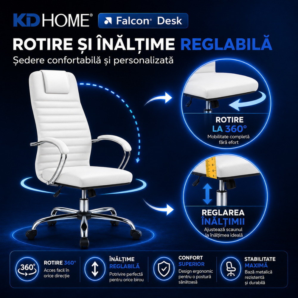 Scaun De Birou Directorial Ergonomic KD Home Falcon Seat, Alb