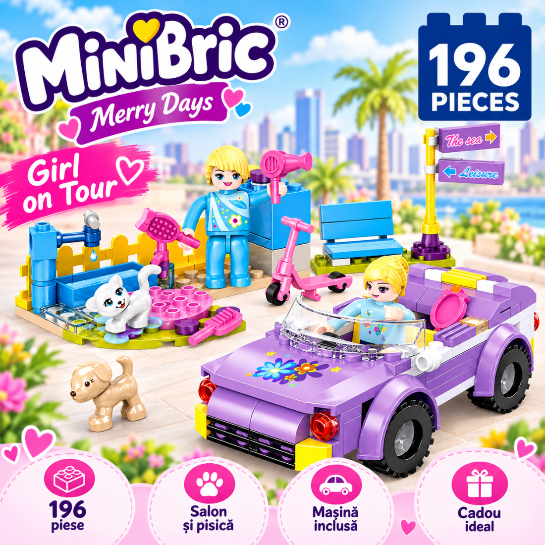 Set de Constructie cu Piese Tip Blocuri Constructie 196 Piese MiniBric Girl on Tour 4549