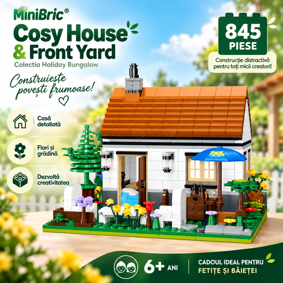Set de Constructie cu Piese Tip Blocuri Constructie 845 Piese MiniBric Cosy House & Front Yard 2900