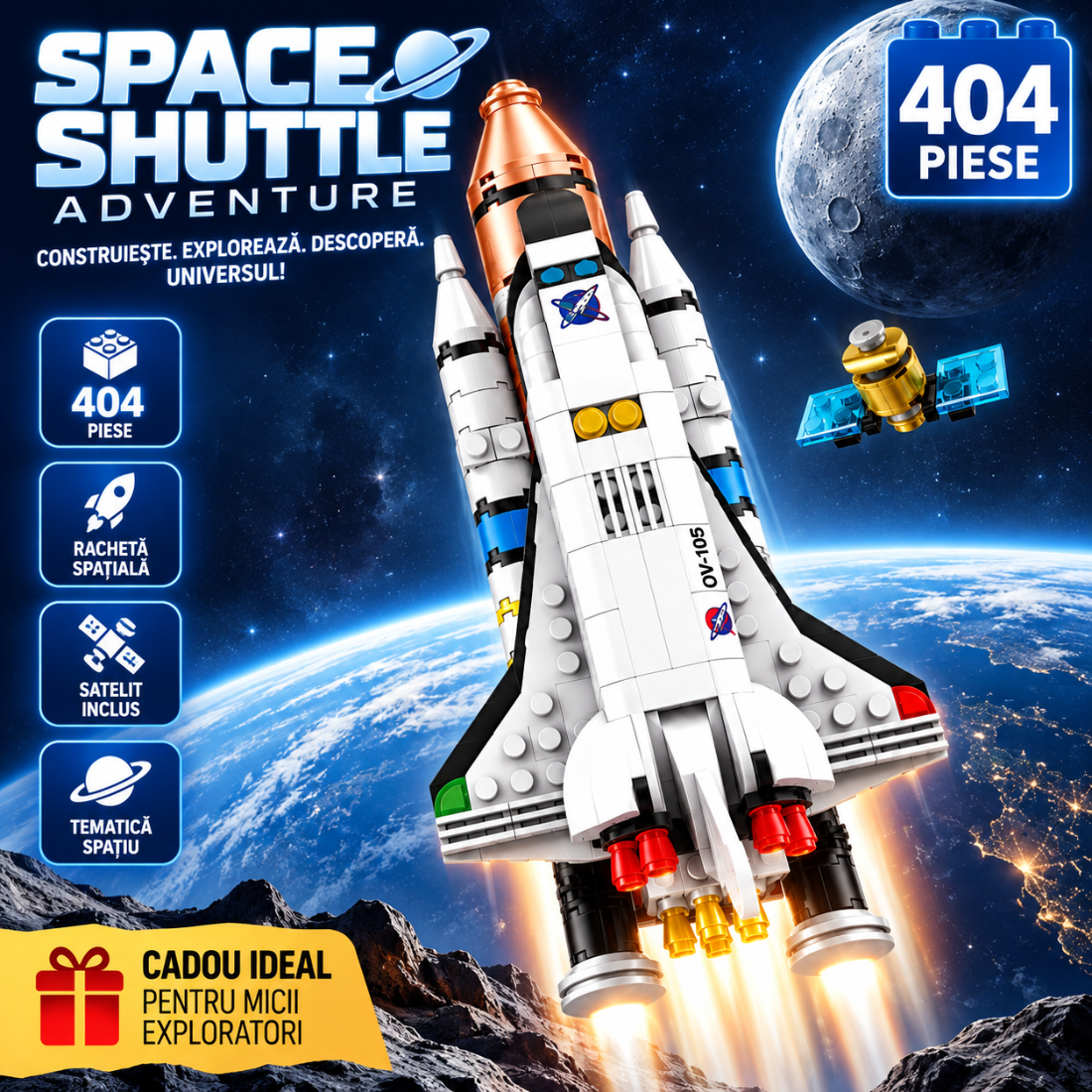 Set de Constructie cu Piese Tip Blocuri Constructie 404 Piese MiniBric Space Shuttle Adventure 4421