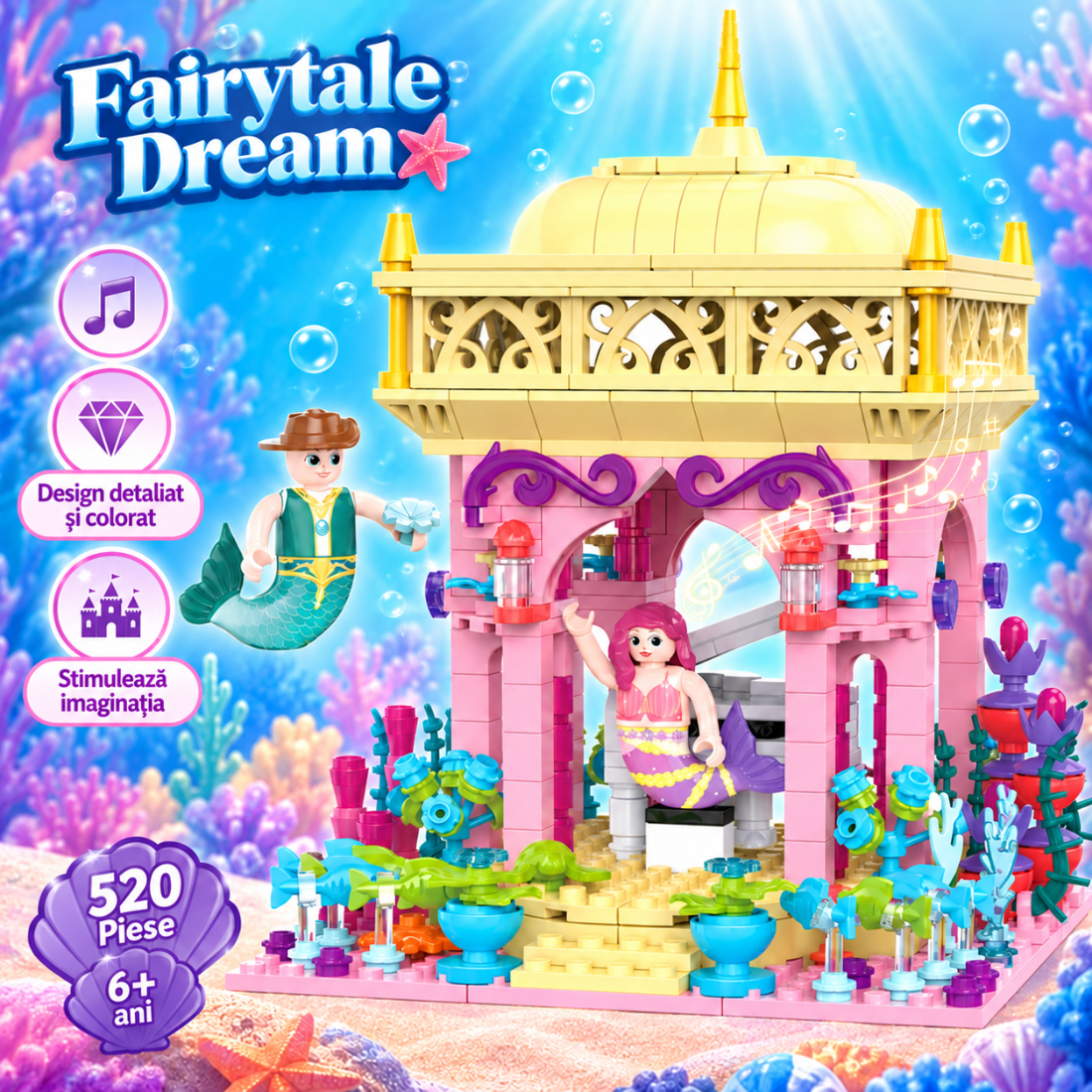 Set de Constructie cu Piese Tip Blocuri Constructie 520 Piese MiniBric Mermaid's Music Pavilion 2024