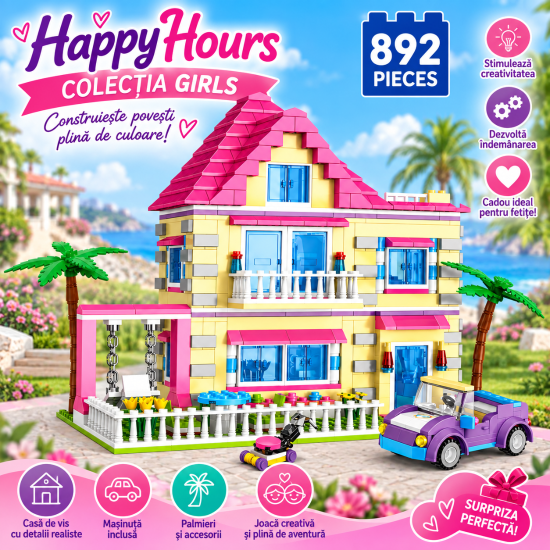 Set de Constructie cu Piese Tip Blocuri Constructie 892 Piese MiniBric Happy Hours 4512