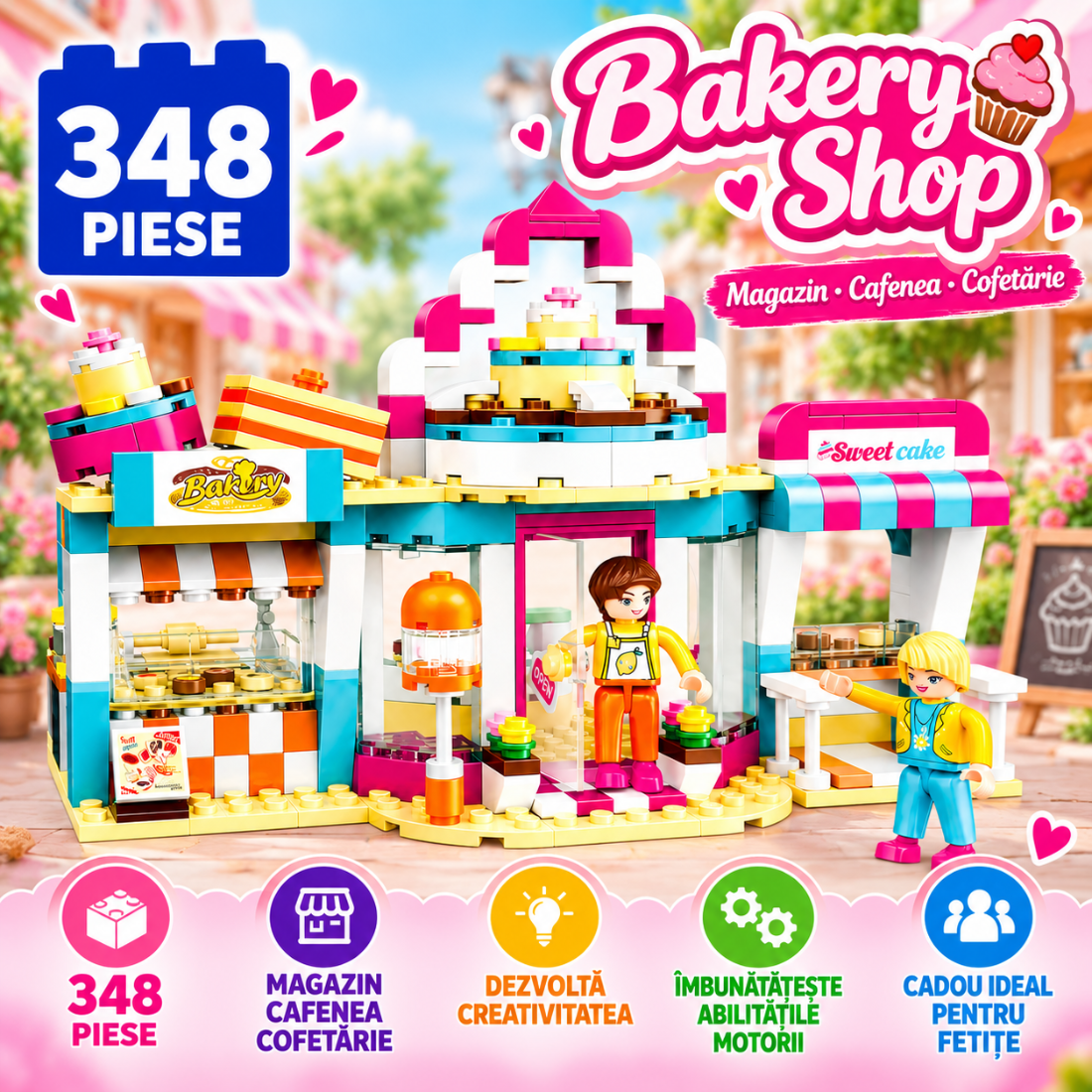 Set de Constructie cu Piese Tip Blocuri Constructie 348 Piese MiniBric Bakery Shop 4574