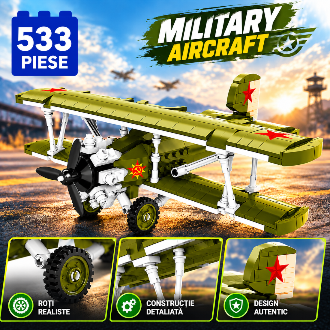 Set de Constructie cu Piese Tip Blocuri Constructie 533 Piese MiniBric World Military Aircraft 7902