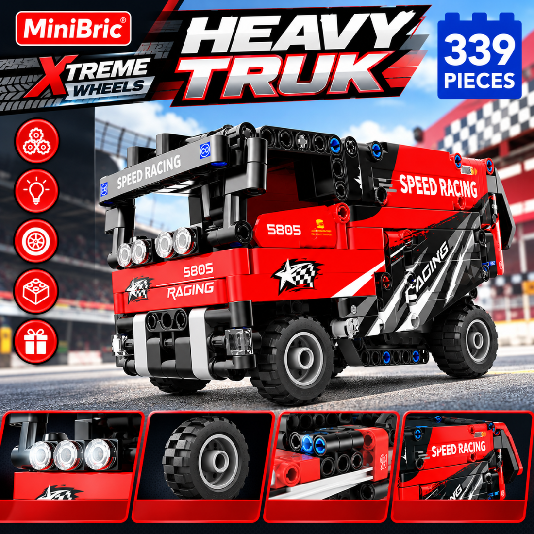 Set de Constructie cu Piese Tip Blocuri Constructie 339 Piese MiniBric Heavy Truck 5805
