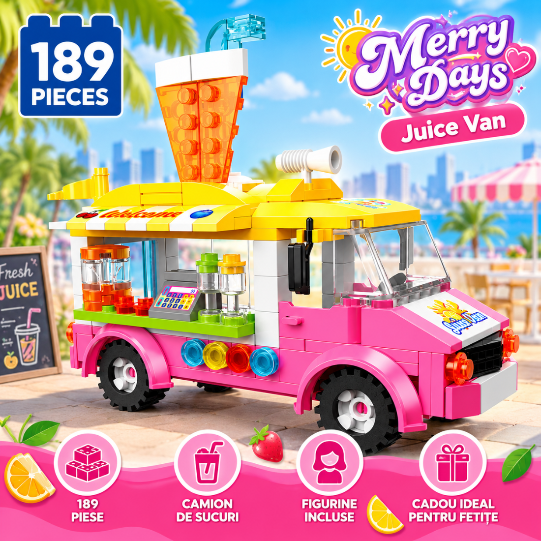 Set de Constructie cu Piese Tip Blocuri Constructie 189 Piese MiniBric Juice Van 4554