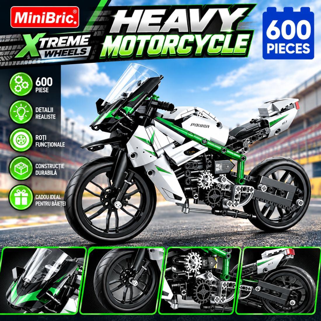 Set de Constructie cu Piese Tip Blocuri Constructie 600 Piese MiniBric Heavy Motorcycie 5818