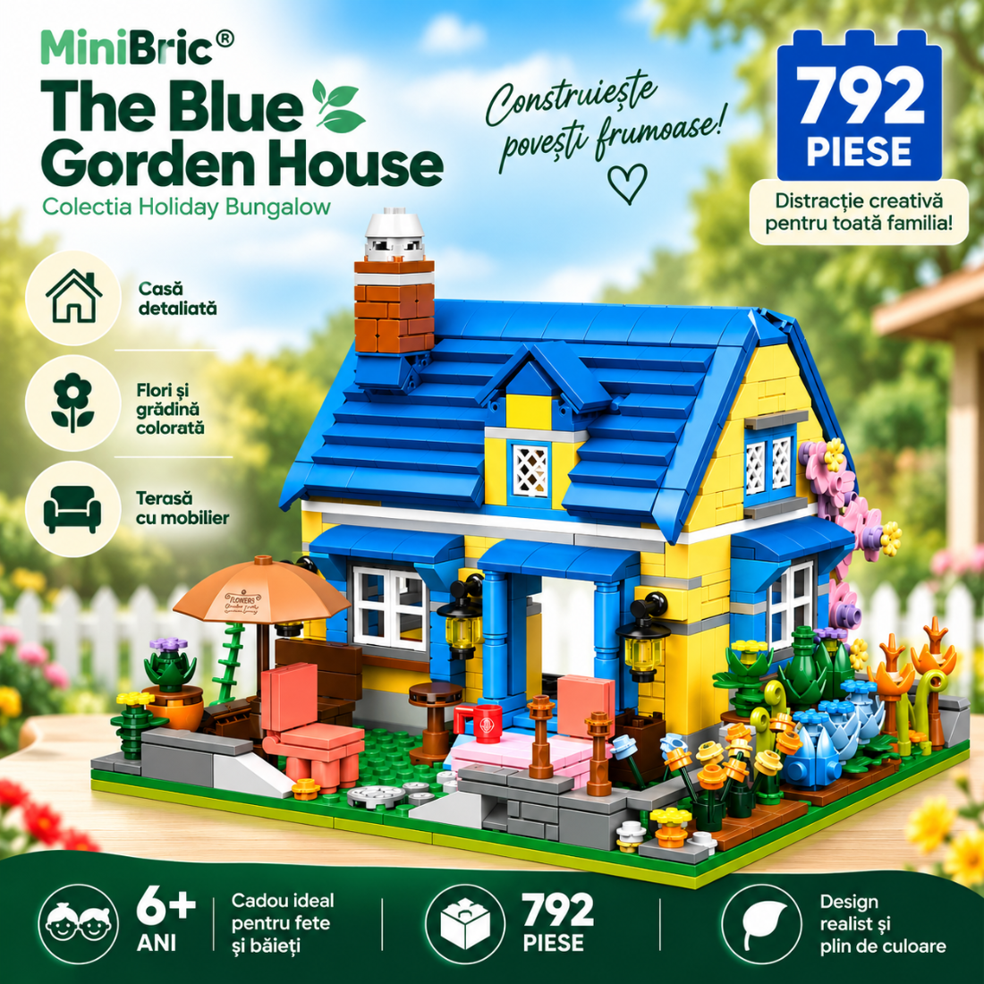Set de Constructie cu Piese Tip Blocuri Constructie 792 Piese MiniBric The Blue Garden House 2901