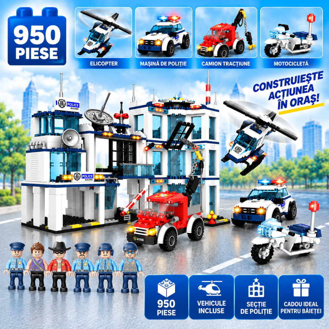 Set de Constructie cu Piese Tip Blocuri Constructie 950 Piese MiniBric The Police Station 4169
