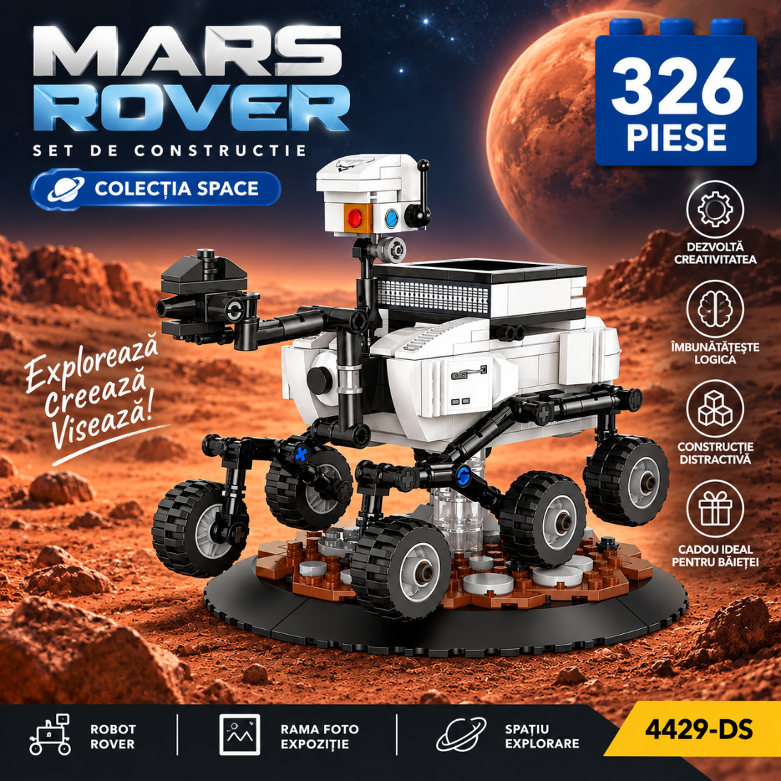 Set de Constructie cu Piese Tip Blocuri Constructie 326 Piese MiniBric Mars Rover 4429