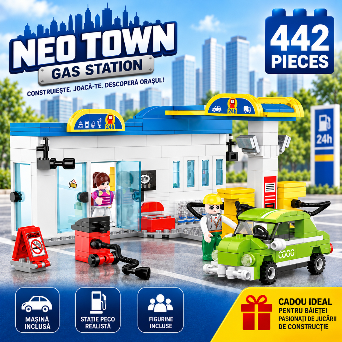 Set de Constructie cu Piese Tip Blocuri Constructie 442 Piese MiniBric Gas Station 4221