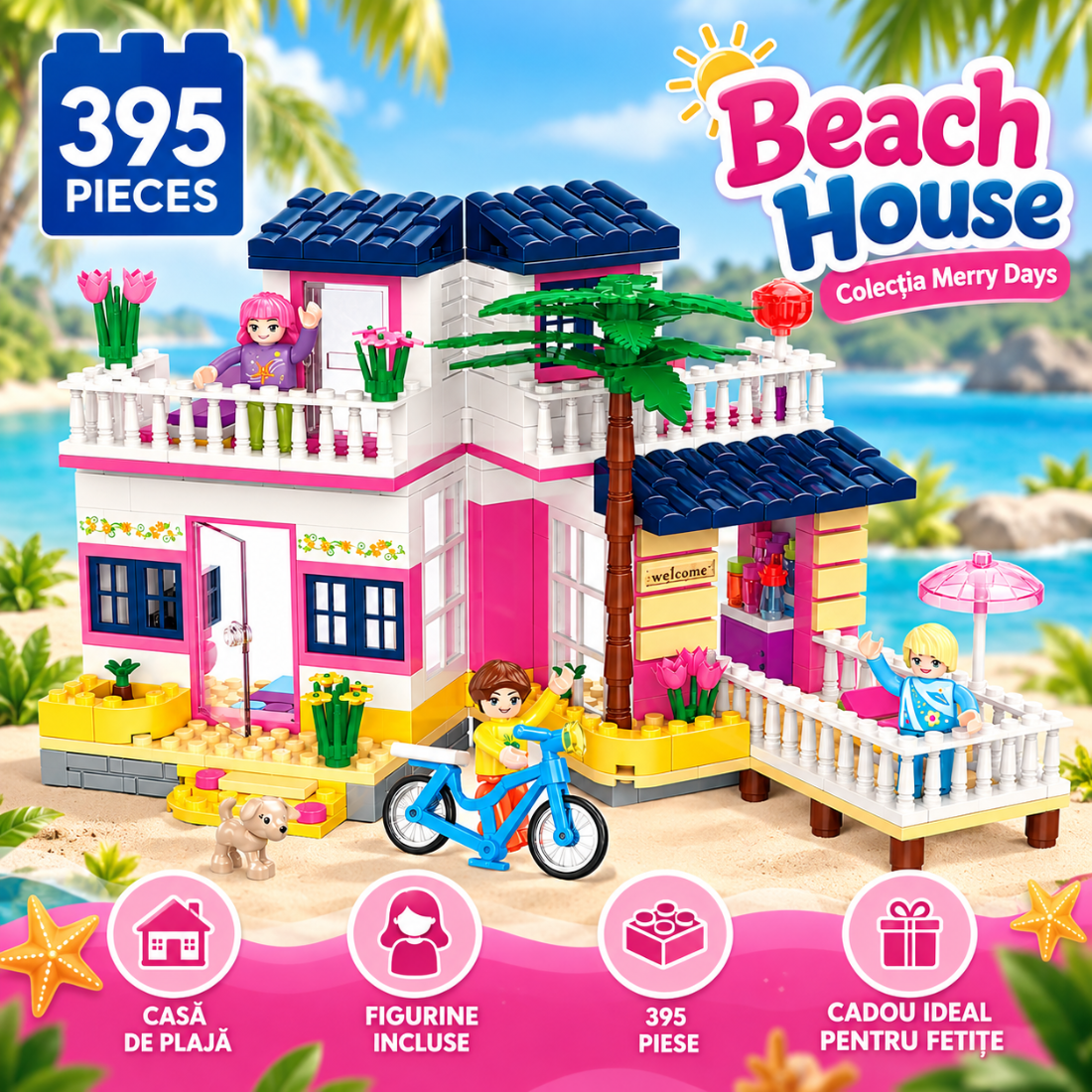 Set de Constructie cu Piese Tip Blocuri Constructie 395 Piese MiniBric Beach House 4550